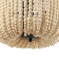 Close-up of One Light Wood Beaded Chandelier Mini Rustic Farmhouse Boho Pendant Lighting for Dining Room Entryway Grey Blue Beads