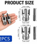 Dual Function 2 Pc Pvc Pipe Threading Kit With Electric Drill Adapter, showing sizes and design for threading plastic pipes.
