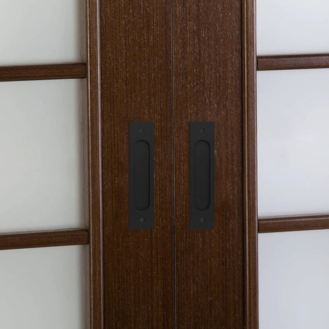 Two Pack Invisible Rectangular Recessed Drawer Pulls For Cabinets And Closets Pocket Sliding Closet Door Handle Finger Hidden Flush Hardware Matte Black 5.9 Inch Length 4.7 Inch Center Hole Spacing Includes Screws on wooden sliding doors