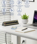 Space Saving Desk Clamp Power Strip With Night Light, 40W Fast Charging, 6ft Cord, setup on desk with plant and notebook