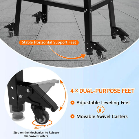 Heavy Duty Drill Press Stand Top Shelf Shop Rig With Smooth Rolling Casters And Hefty 700 Lbs Capacity Plus Generous Storage Shelf For Knocking Out Weekend Builds features adjustable swivel casters and leveling feet.