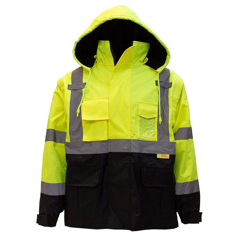 Hi Viz Safety Bomber Jacket With Detachable Sleeves For Work, ANSI Class 3 High Visibility, 2 Inch Reflective Tape, Large