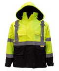 Hi Viz Bomber Jacket With Zipper And Detachable Sleeve, ANSI Class 3 Safety Workwear, lime green with reflective tape