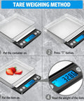 Pocket Digital Kitchen Scale For Jewelry And Cooking, 500g Capacity With 0.01g Precision, showing tare weighing method