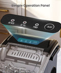 Countertop Ice Maker With Handle Delivers 9 Bullet Ice Cubes In 6 Minutes, clear top view of control panel, buttons visible