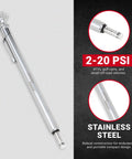 Pencil Tire Pressure Gauge 2 To 20 PSI With Built In Deflator Heavy Duty Stainless Steel Single Head Air Chuck Low Pressure Meter