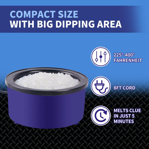 Heavy Duty Electric Hot Glue Pot With One Pound Pellets And Precise Temperature Control, compact size with adhesive pellets.