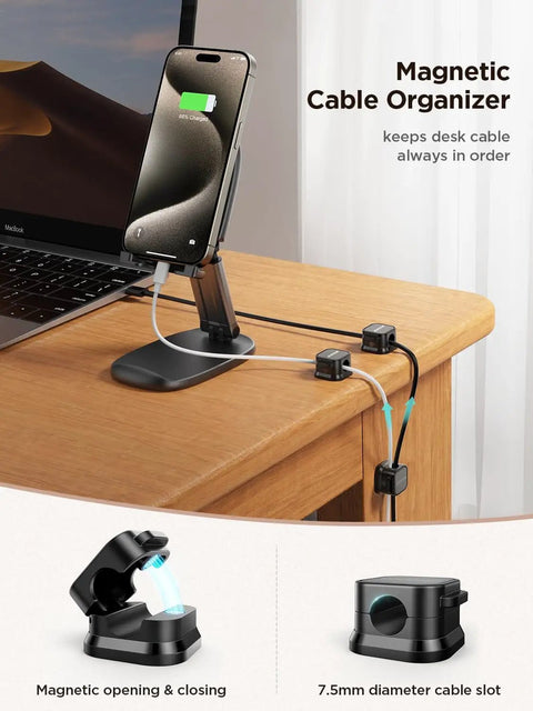 9 Pack Magnetic Cable Clips With Smooth Adjustable Slots Self Adhesive Cord Holders For Under Desk Cable Management No Drill Easy Install Home Office Desk Car Wall Nightstand Organization Keeps Cables Neat Accessible And Tidy on a desk