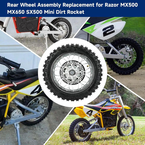 Rear Wheel Assembly For Razor MX500 MX650 SX500 Mini Dirt Rocket Bike With 2.50 By 10 Tires And Tube Includes Rim Chain Sprocket