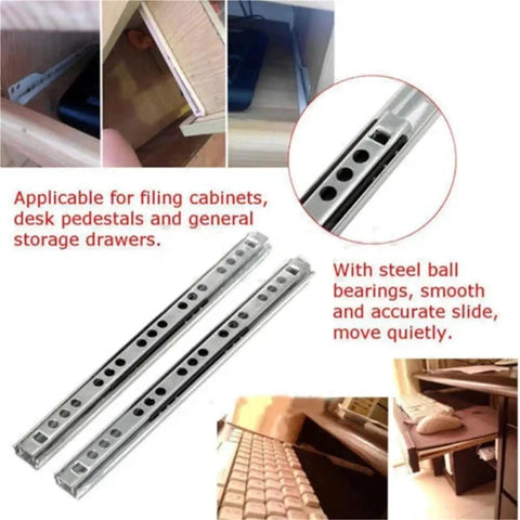 Two Pack Ball Bearing Drawer Slides 13 Inch Heavy Duty Steel Rails For Kitchen Cabinets And Office Furniture, Smooth Quiet Glide