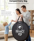 Family holding Privacy Bed Tent Pop Up Sleep Pod With 360 Degree Privacy And 80 Percent Light Blocking Breathable Mesh Canopy bag