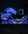 Great Wave Off Kanagawa LED Neon Sign Wall Art Dope Ukiyoe Vibe For Modern Rooms 16x24 Inches Blue And White Neon Light