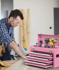 Heavy Duty Metal Tool Chest With Drawers Pink Powder Coated Finish Portable And Secure Garage And Home Storage Scratch Absorbing Liner Drawers Rugged Tool Organizer For Pros And Diyers On The Go