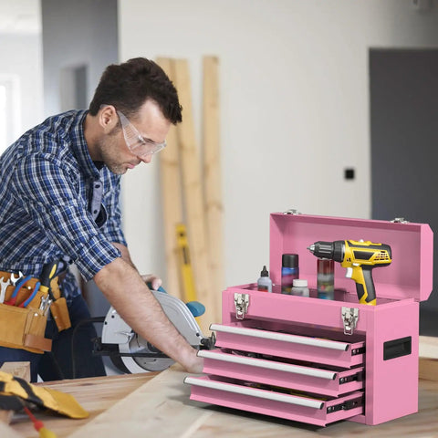 Heavy Duty Metal Tool Chest With Drawers Pink Powder Coated Finish Portable And Secure Garage And Home Storage Scratch Absorbing Liner Drawers Rugged Tool Organizer For Pros And Diyers On The Go
