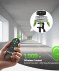 Remote controlling Electric 360 Degree Rotating Base For Laser Level with tripods, shown in long hallway for range demonstration.