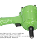 Pro Japanese Style Pneumatic Nail Puller And Air Riveting Machine KP 705P displaying green body and dual hammer design for steel rivets.