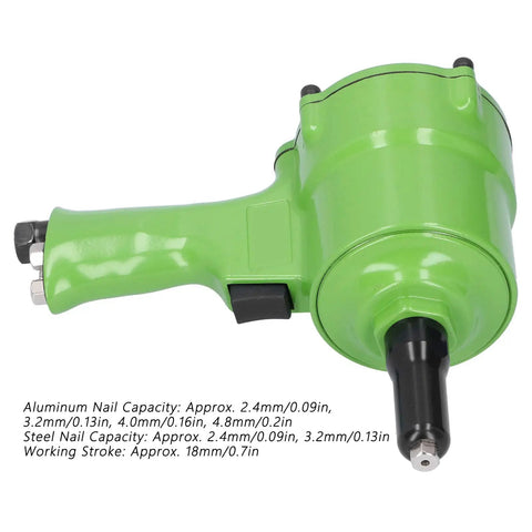 Pro Japanese Style Pneumatic Nail Puller And Air Riveting Machine KP 705P displaying green body and dual hammer design for steel rivets.