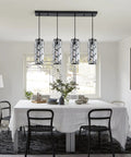 Four Light Black Crystal Pendant Lights With Adjustable Dope Modern Mini Island Chandeliers for dining room over table.