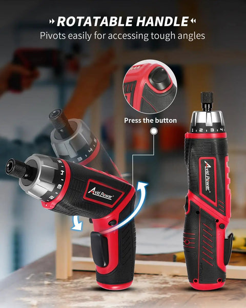 4V Cordless Screwdriver Kit With 44 Accessories, 5.65Nm Torque, dual position handle feature, LED light, and USB recharge