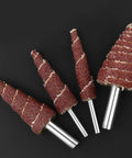 Premium 5 Pcs Cone Shaped Sanding Flap Wheels With 3mm And 6mm Shank for grinding metal and wood surfaces.