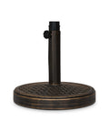 Heavy Duty 26.5 Lb Bronze Umbrella Stand For Patio Base With 15 Inch Diameter Stone Core And Resin Coating Wind Resistant Fits Poles From 1.5 To 2 Inches, side view