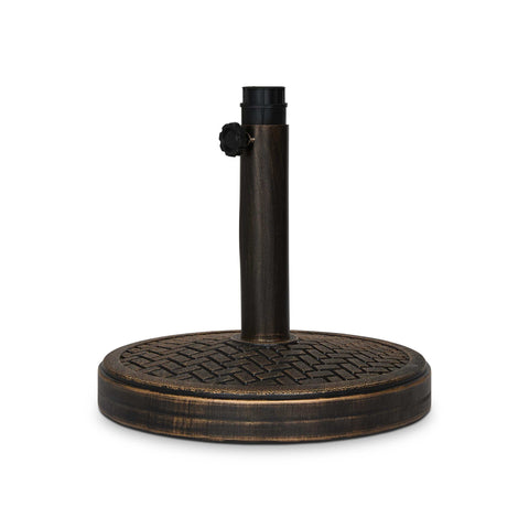 Heavy Duty 26.5 Lb Bronze Umbrella Stand For Patio Base With 15 Inch Diameter Stone Core And Resin Coating Wind Resistant Fits Poles From 1.5 To 2 Inches, side view