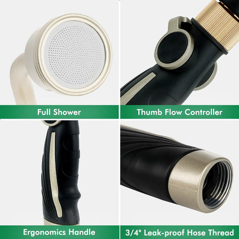 Your Go To 24 Inch Watering Wand With Gentle Rain Shower Sprayer And Thumb Flow Control Heavy Duty Metal Hose Wand details