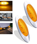 6.6 Inch Oval Amber LED Side Marker Lights Kit For Truck Trailer RV Van And Pickup Waterproof Chrome Surface Mount Tail Lights