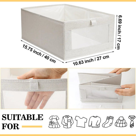 12 Pack Beige Linen Closet Organizers With Clear Window Views And Quick Fold Frame Breathable Storage Baskets For Shelves clothes
