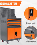 Beefy Rolling Tool Chest On Wheels For Auto Shop And Garage Built From Thick Cold Rolled Steel With Rust Resistant Finish Protective Liners In Each Compartment Spacious Top Tray Locking Casters Ideal Tool Storage Cart with drawer and cabinet locks