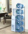 5 Tier Water Jug Rack for 5 Gallon Bottles With Detachable Shelves, Space Saving Water Bottle Holder Organizer for Kitchen, Silver Finish