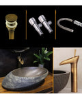 USZWBY Bathroom Vessel Sink with unique stone texture, included faucet and accessories, perfect for modern lavatory designs.