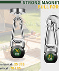 Built Tough 12 Pack Heavy Duty Magnetic Hooks With Swivel Carabiner 70 Pound Nailed Grip, showing 70 lbs pull force.