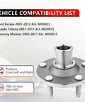Front Wheel Hub And Bearing Assembly For Ford Escape 2001 To 2012, Mazda Tribute 2001 To 2011, And Mercury Mariner 2005 To 2011