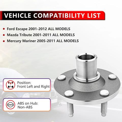 Front Wheel Hub And Bearing Assembly For Ford Escape 2001 To 2012, Mazda Tribute 2001 To 2011, And Mercury Mariner 2005 To 2011