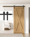 Six Point Six Feet Long Sliding Barn Door Hardware Kit For Single Door Sturdy Durable Carbon Steel With Black Coating To Prevent Rust Heavy Duty Easy To Install Fits Thirty Six To Forty Inch Wide Doors J Shape Hanger Included installed in bedroom