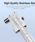 Vernier Caliper 0-200mm Stainless Steel Scriber Marking Gauge With Carbide Needle, close-up of scale and carbide scriber.