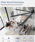 108-inch HVLS industrial ceiling fan with remote, 8 aluminum blades, black finish in a modern living room