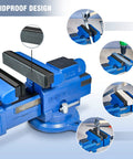 Magnetic 4 Inch Vise Jaws Set With Soft Rubber Pads in use, blue vise, skidproof design, protects wood, metal, plastic tubing