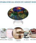 Morning Glory Flower Stained Glass Round Cabinet Knobs with screws, 2 pack crystal glass drawer pulls displayed with cabinet examples
