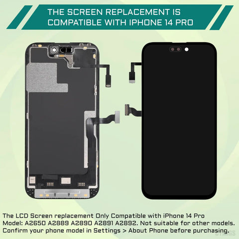 iPhone 14 Pro Screen Replacement Kit With Proximity Sensor Earspeaker Flex Cable 6.1 Inch 3D Touch LCD Display Digitizer Full Assembly