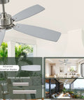 FUMLTP 52 inch Modern Ceiling Fans with Lights APP/Remote Control, Nickel featuring advanced silver blades.