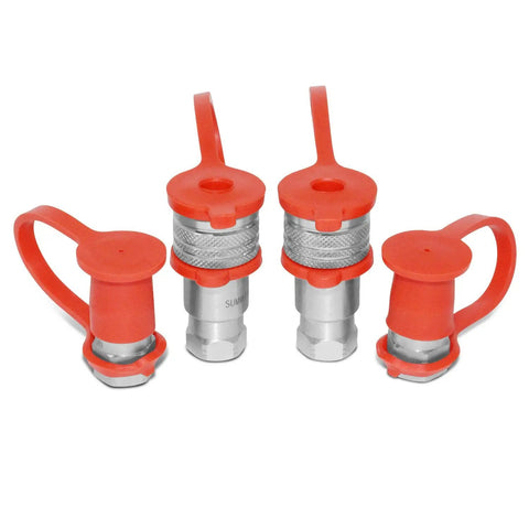 Two Sets Of 1/4 ISO 5675 Hydraulic Quick Connect Couplers With 1/4 NPT Threads, Hardened Steel, 5100 PSI Rating, 6.34 GPM Max Flow
