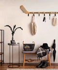 Top Shelf Hockey Stick Coat Rack Featuring Six Rock Solid Hooks Ideal For Dropping Your Jackets Hats And Gear Quick Wall Mounted Storage Piece That Saves Floor Space And Keeps Your Entryway Clean, decorated with bags and accessories.