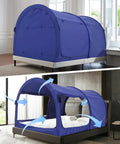 Full Size Bed Canopy Tent For Privacy And Comfort, Dream Space Pop Up Indoor Tent With Portable Frame And Breathable Curtains, Easy Assembly, Light Blocking Grey Cottage Design, Mattress Not Included.