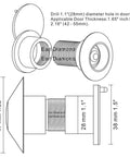 Diagram of Solid Brass Door Peephole Viewer With 220 Degree Wide Viewing Angle And Heavy Duty Rotating Privacy Cover, dimensions included
