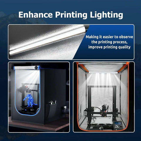 3D Printer Enclosure Led Light Kit With Usb Led Strip Bar for Enhanced Printing Lighting, showing interior illumination setup.