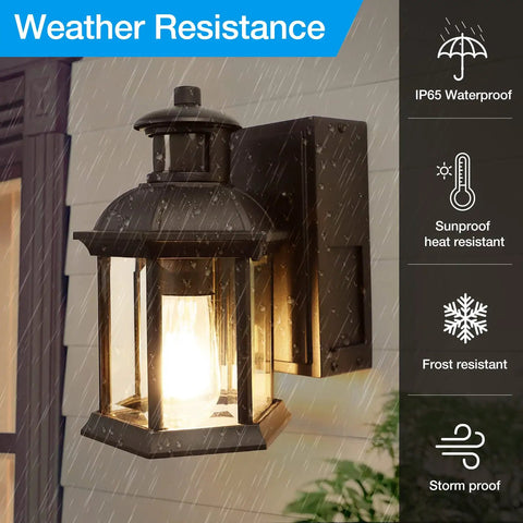 Outdoor Motion Sensor Porch Light With Dual GFCI Outlets Dusk To Dawn Wall Mount Anti Rust Exterior Lamp For House Or Garage Weatherproof Waterproof Fixture With Three Lighting Modes