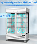 Straight Up Heavy Duty Kitchen Workhorse 54 Inch Commercial Upright Freezer Boasting 49 Cubic Feet Of Reliable Frost Free Storage With Eight Adjustable Shelves with unique refrigeration airflow design.