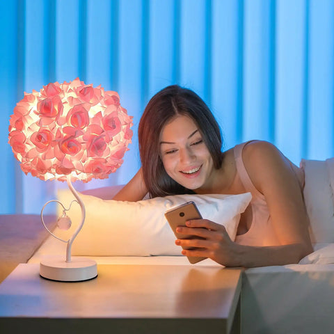 Red Rose Flower Desk Lamp With Lampshade For Nightstand Adds Cute Modern Vibe To Any Bedroom Minimalist Yet Cozy Decor Gift